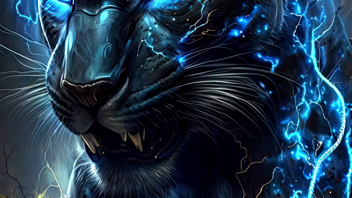 Обои масаи Лев, Лев, тигр, Ягуар, живопись в разрешении 1366x768