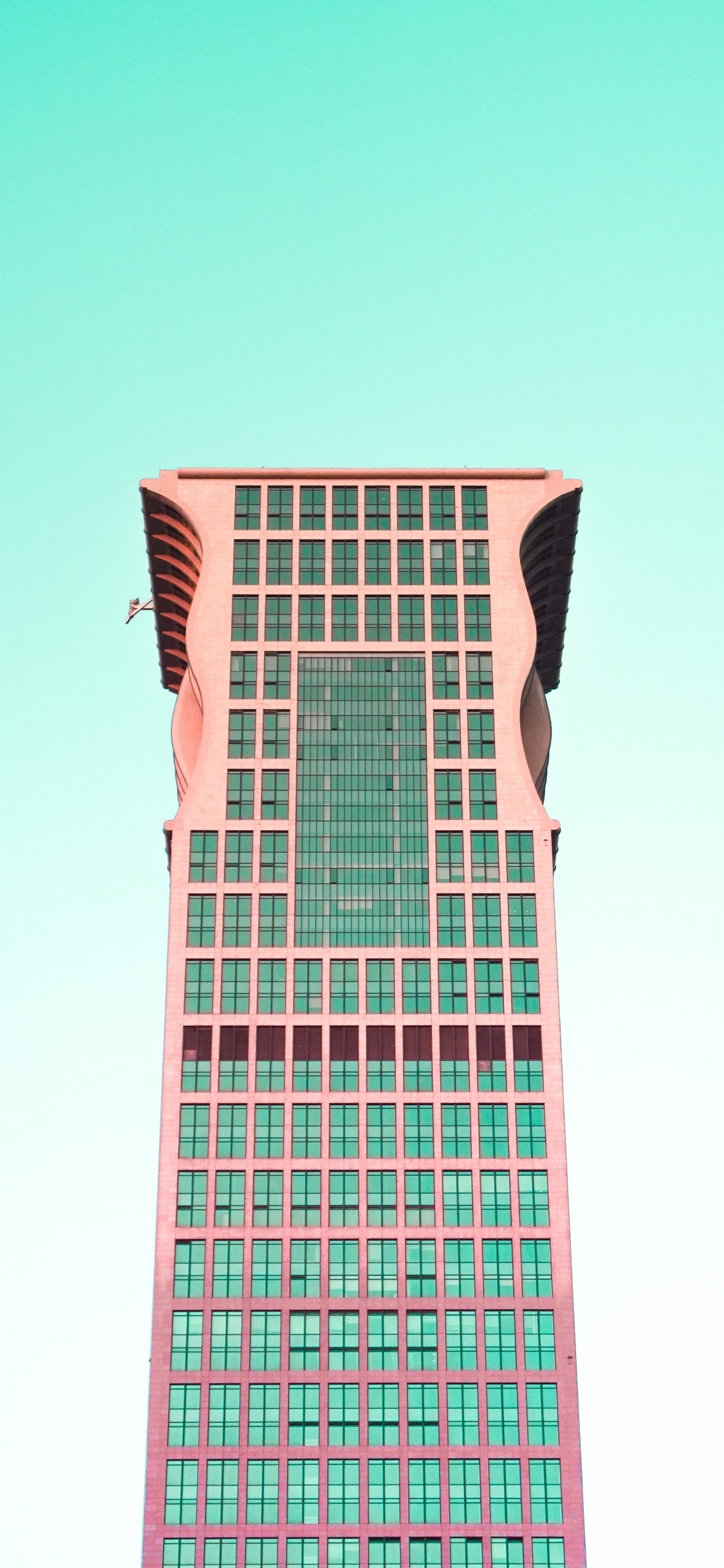 Обои здание, архитектура, небоскреб, вышка, бирюза в разрешении 1125x2436