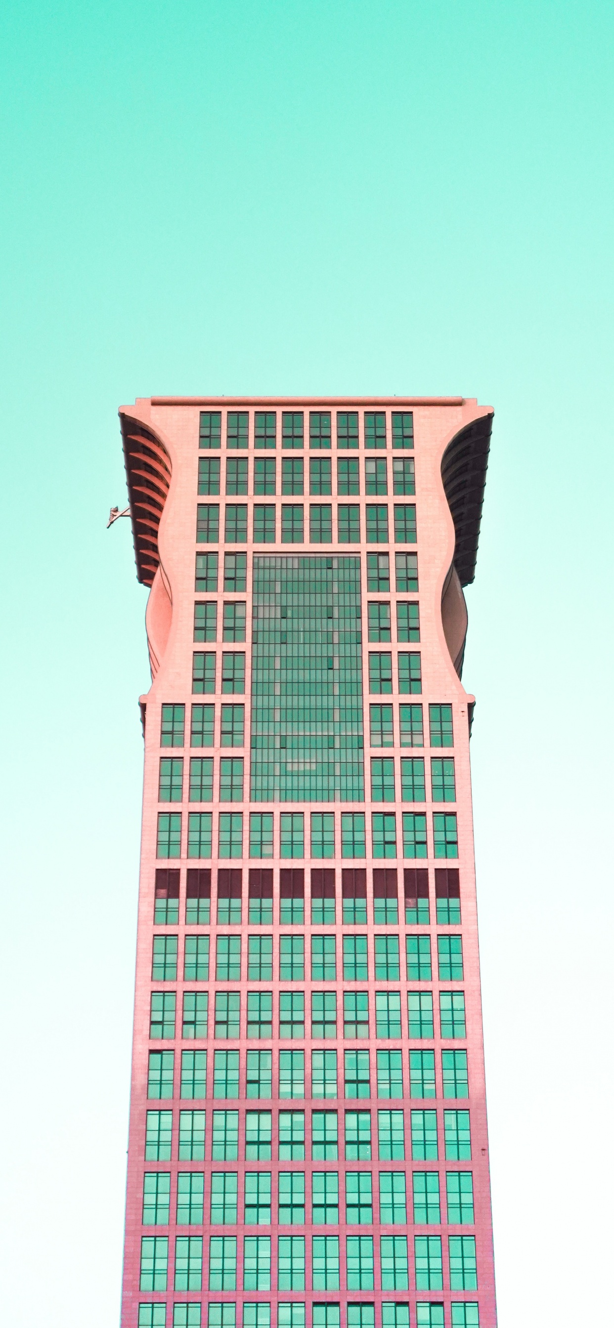 Обои здание, архитектура, небоскреб, вышка, бирюза в разрешении 1242x2688