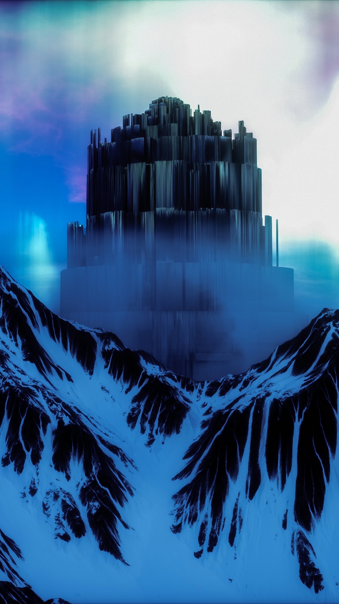 Обои Аврора, арт, природа, горный рельеф, гора в разрешении 1080x1920