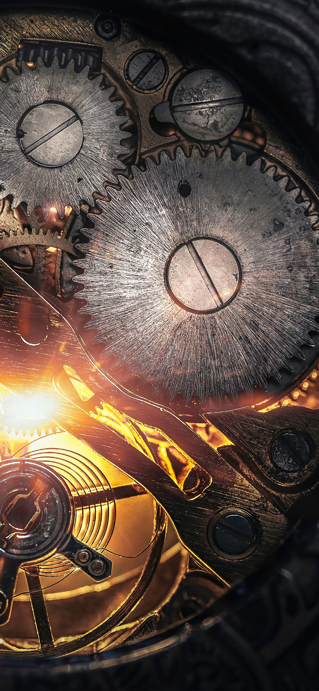 Обои часы, арт, фрактальное искусство, круг, металл в разрешении 1242x2688