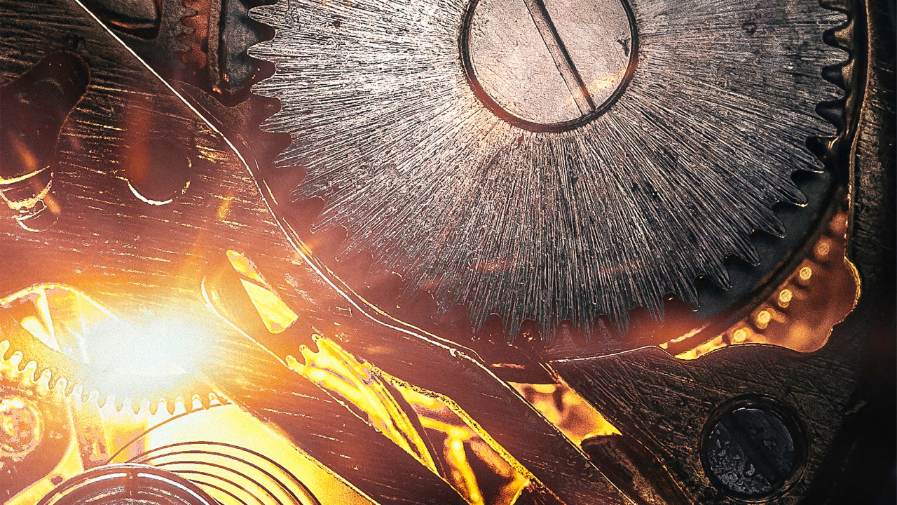 Обои часы, арт, фрактальное искусство, круг, металл в разрешении 1280x720