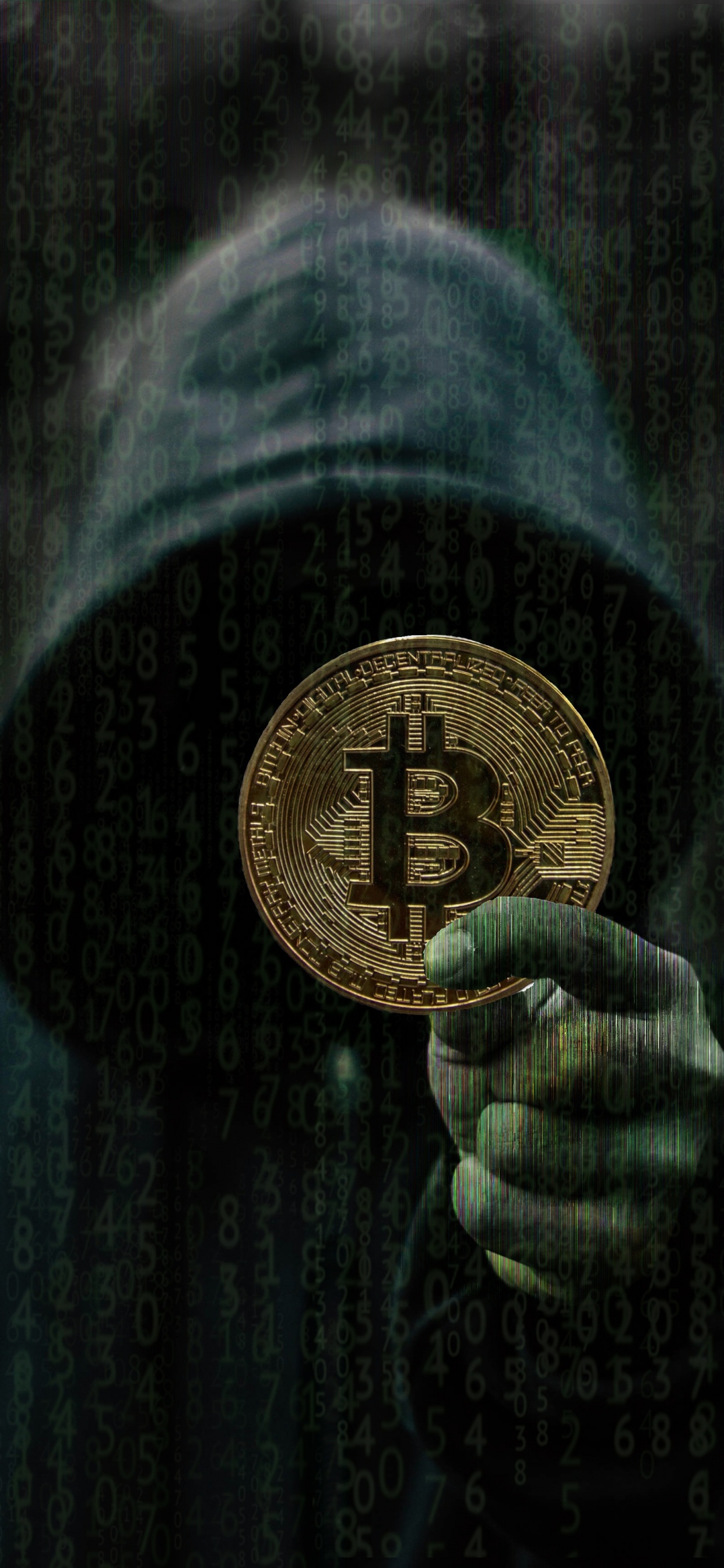 Обои биткоин, Криптовалюта, темнота, дерево, Цифровой композитинг в разрешении 1242x2688