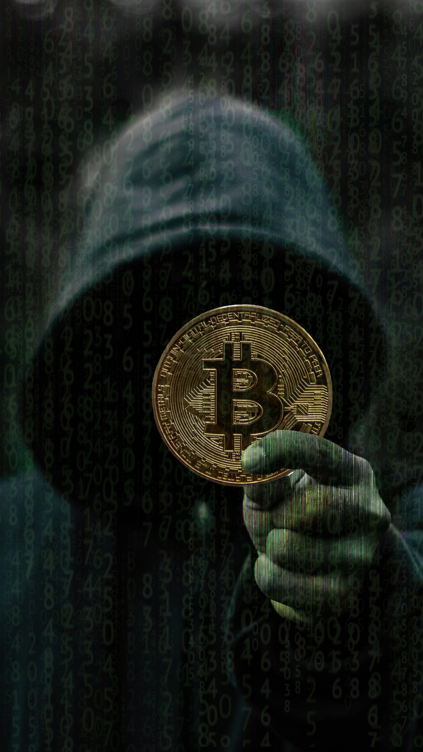 Обои биткоин, Криптовалюта, темнота, дерево, Цифровой композитинг в разрешении 1440x2560