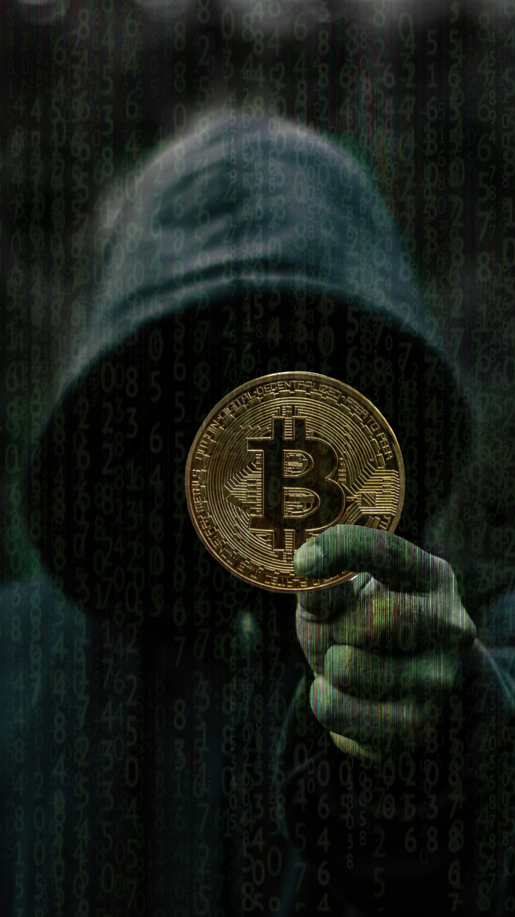 Обои биткоин, Криптовалюта, темнота, дерево, Цифровой композитинг в разрешении 750x1334