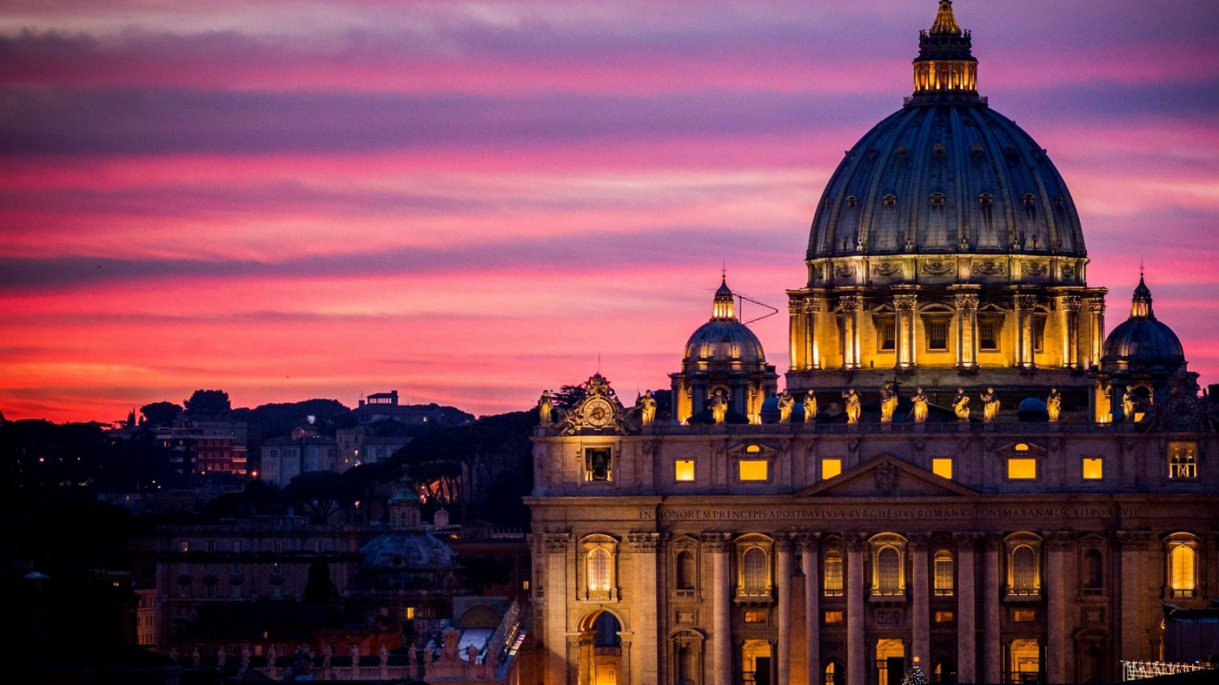 Обои Рим, ориентир, купол, закат, город в разрешении 1366x768