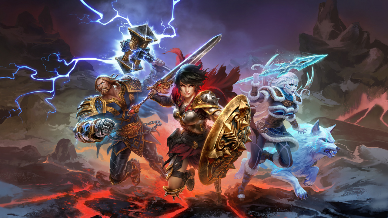 Обои порази битвы богов, Порази, многопользовательская видео игра, демон, иллюстрация в разрешении 1280x720