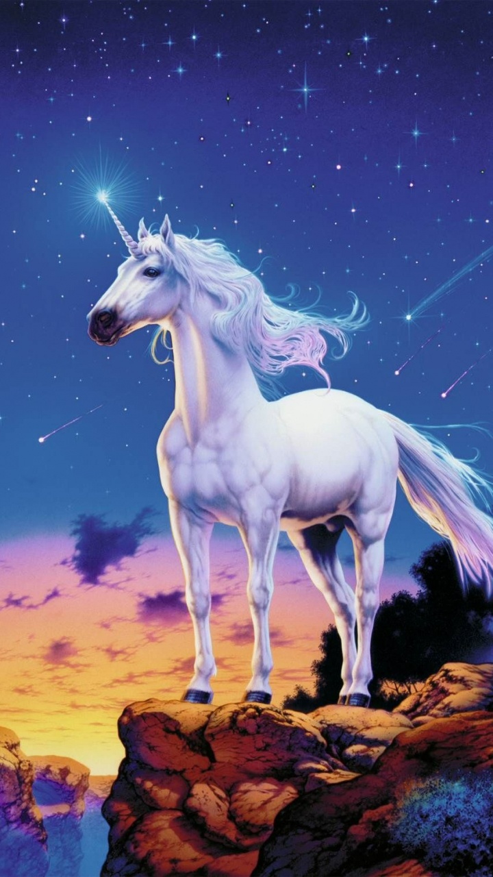 Обои единорог, живопись, арт, конь, мифическое существо в разрешении 720x1280