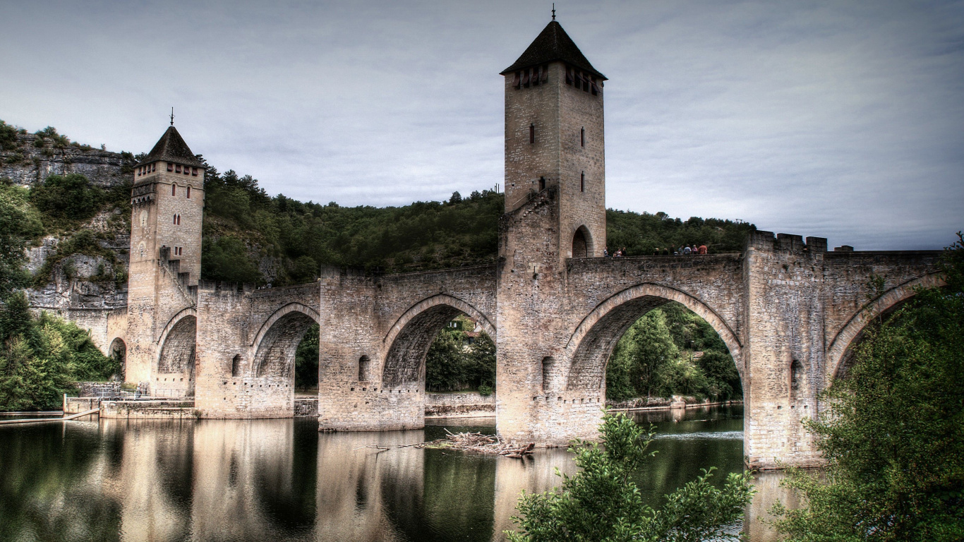 Обои Понт Valentr, средневековье, замок, средневековая архитектура, реки в разрешении 1366x768