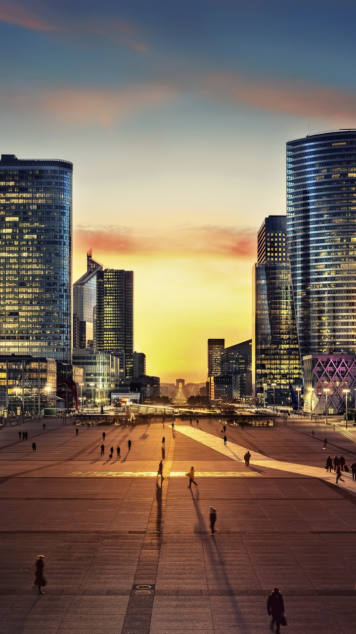 Обои Большой Арки Дефанс, Триумфальная арка, вышка, триумфальная арка ночью, город в разрешении 720x1280