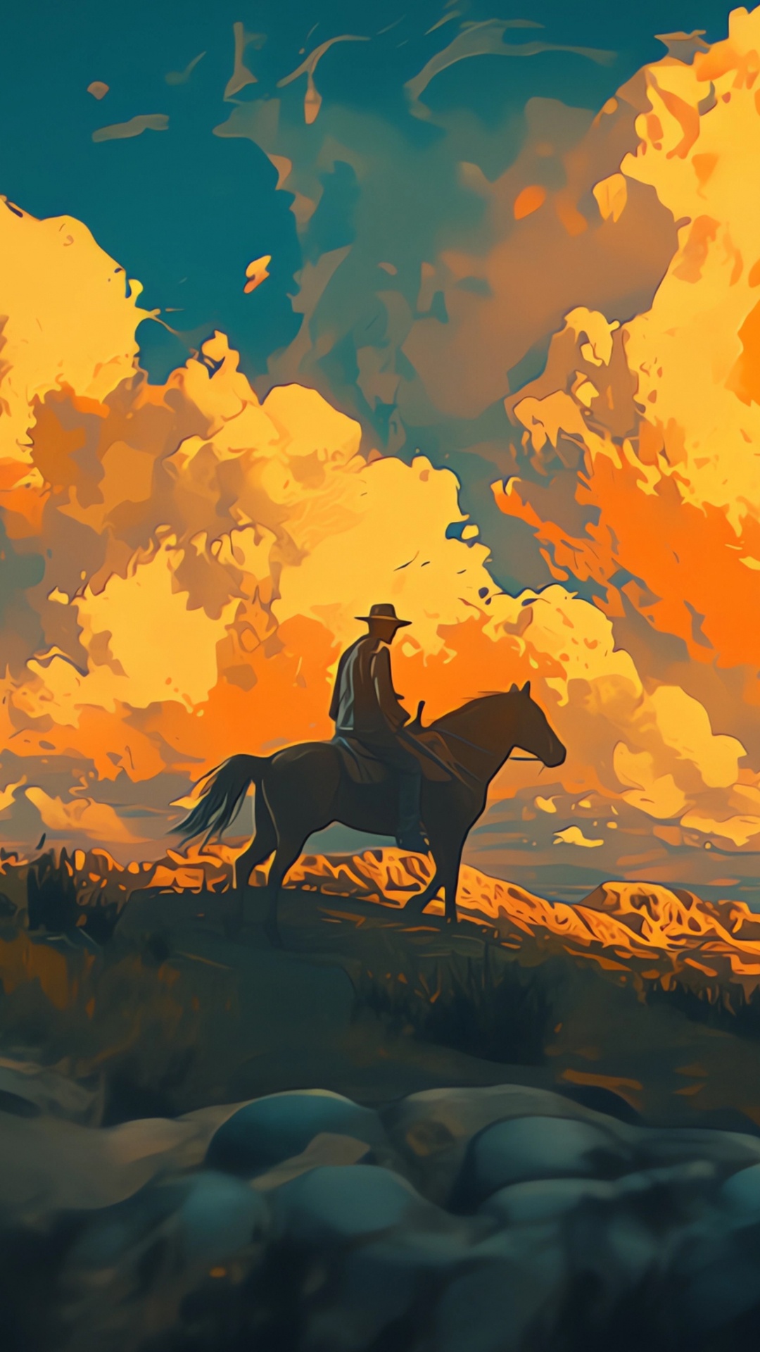 Обои гнедая лошадь, живопись, постер, арт, рисование в разрешении 1080x1920