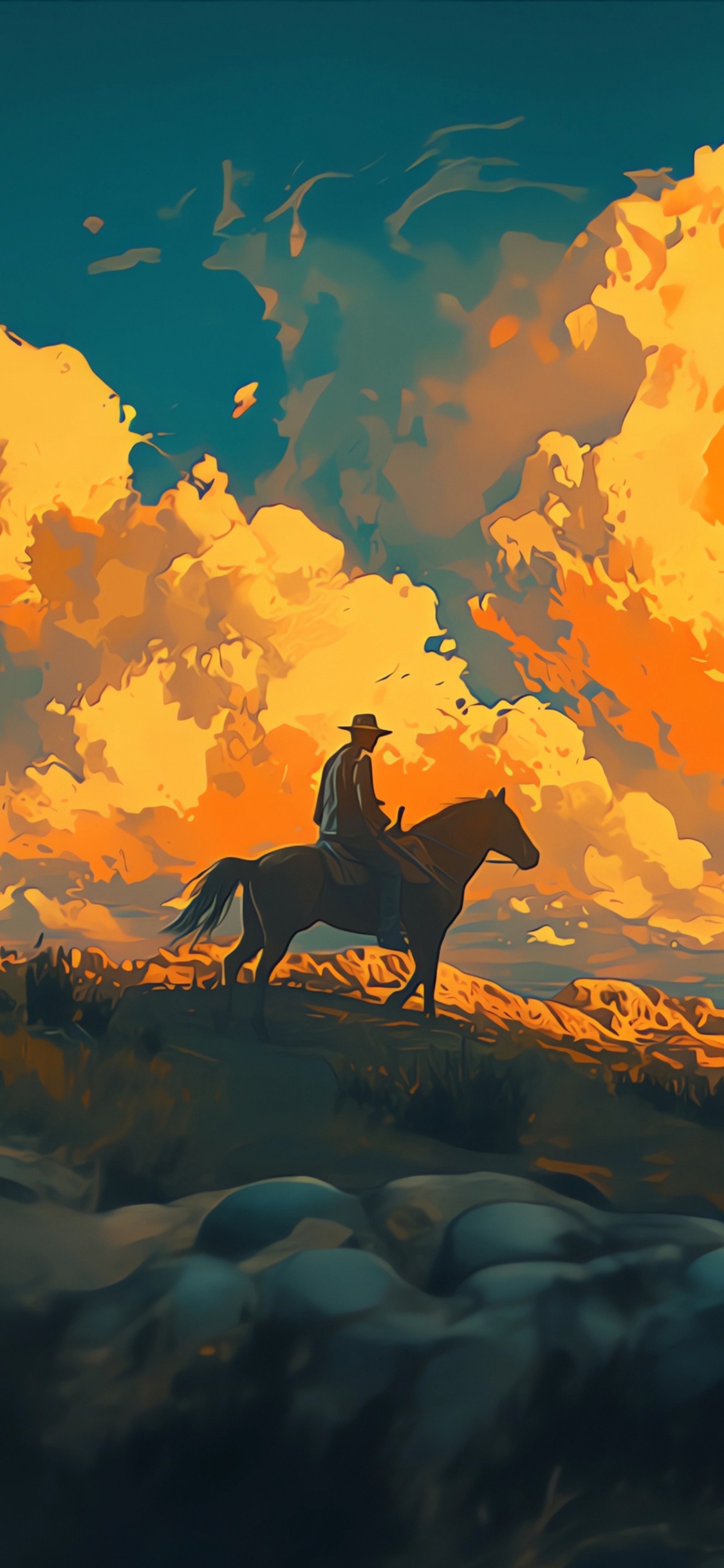 Обои гнедая лошадь, живопись, постер, арт, рисование в разрешении 1125x2436