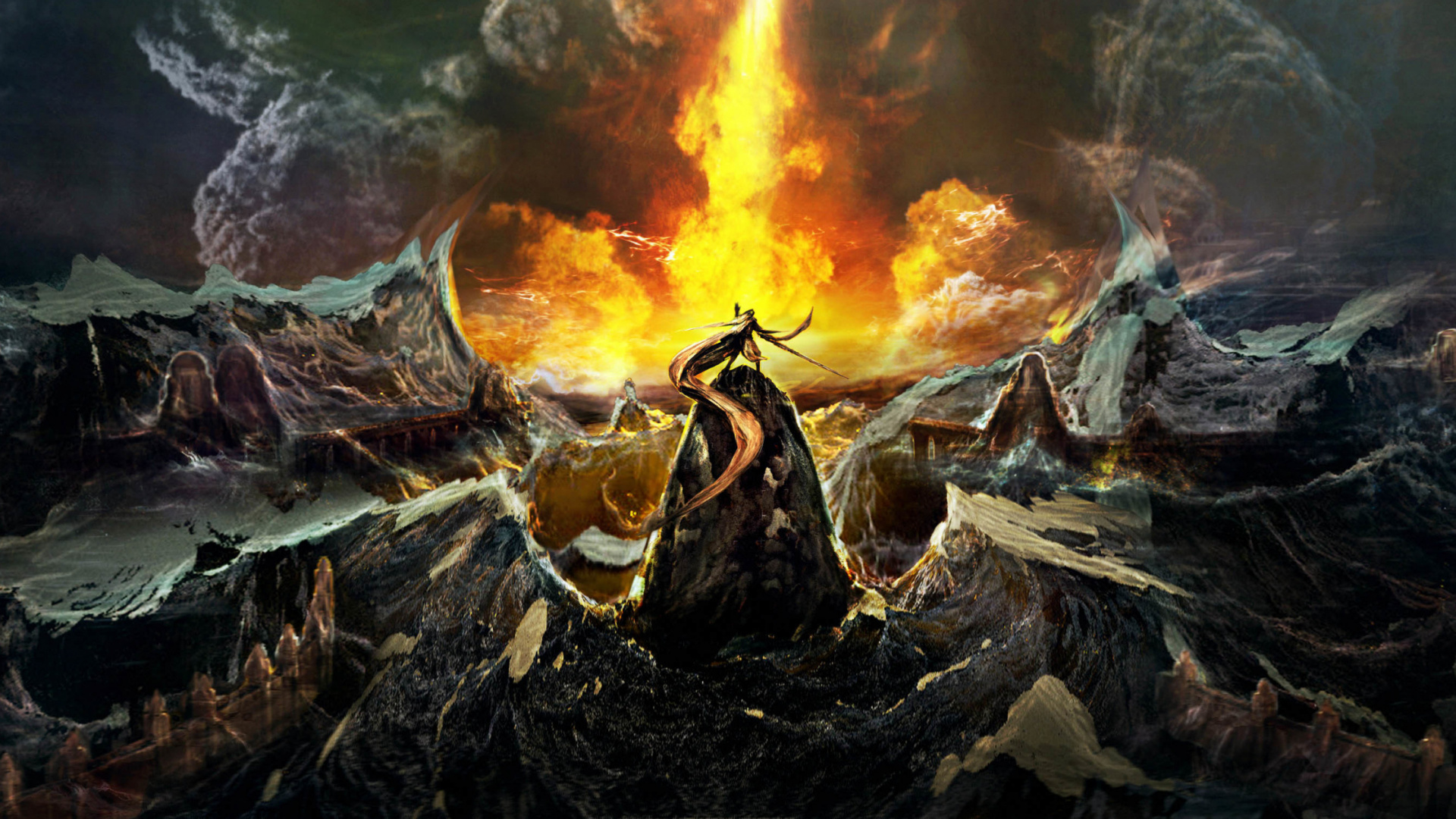 Обои дракон, фэнтези, мифология, пламя, чудовище в разрешении 1920x1080