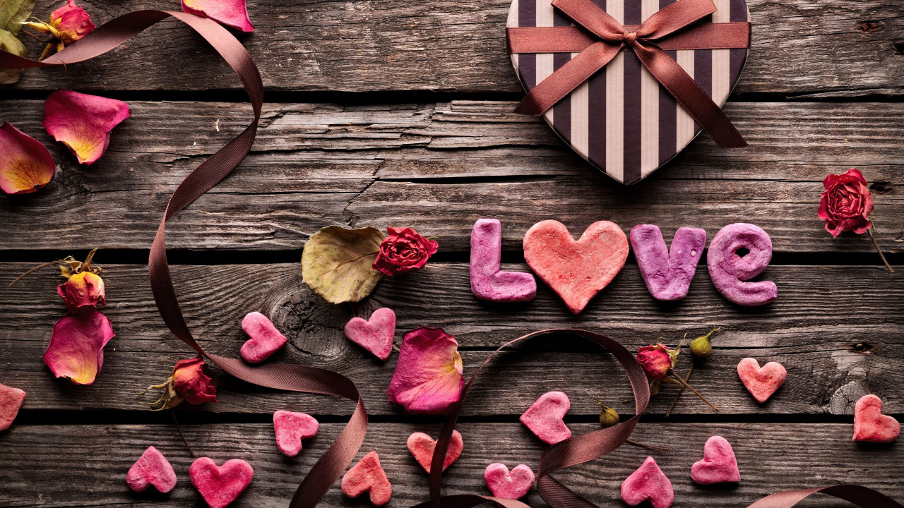 Обои сердце, розовый, любовь, лепесток, День Святого Валентина в разрешении 1280x720