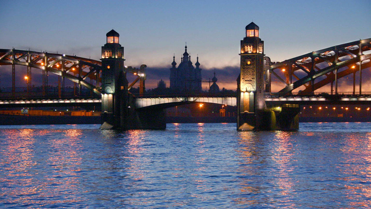 Обои мост Петра Великого, достопримечательность, мост, вода, ориентир в разрешении 1280x720