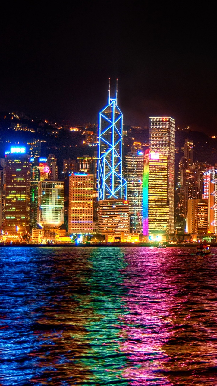 Обои Гавань Виктория, пик Виктория, Сентрал, Симфония огней, городской пейзаж в разрешении 720x1280