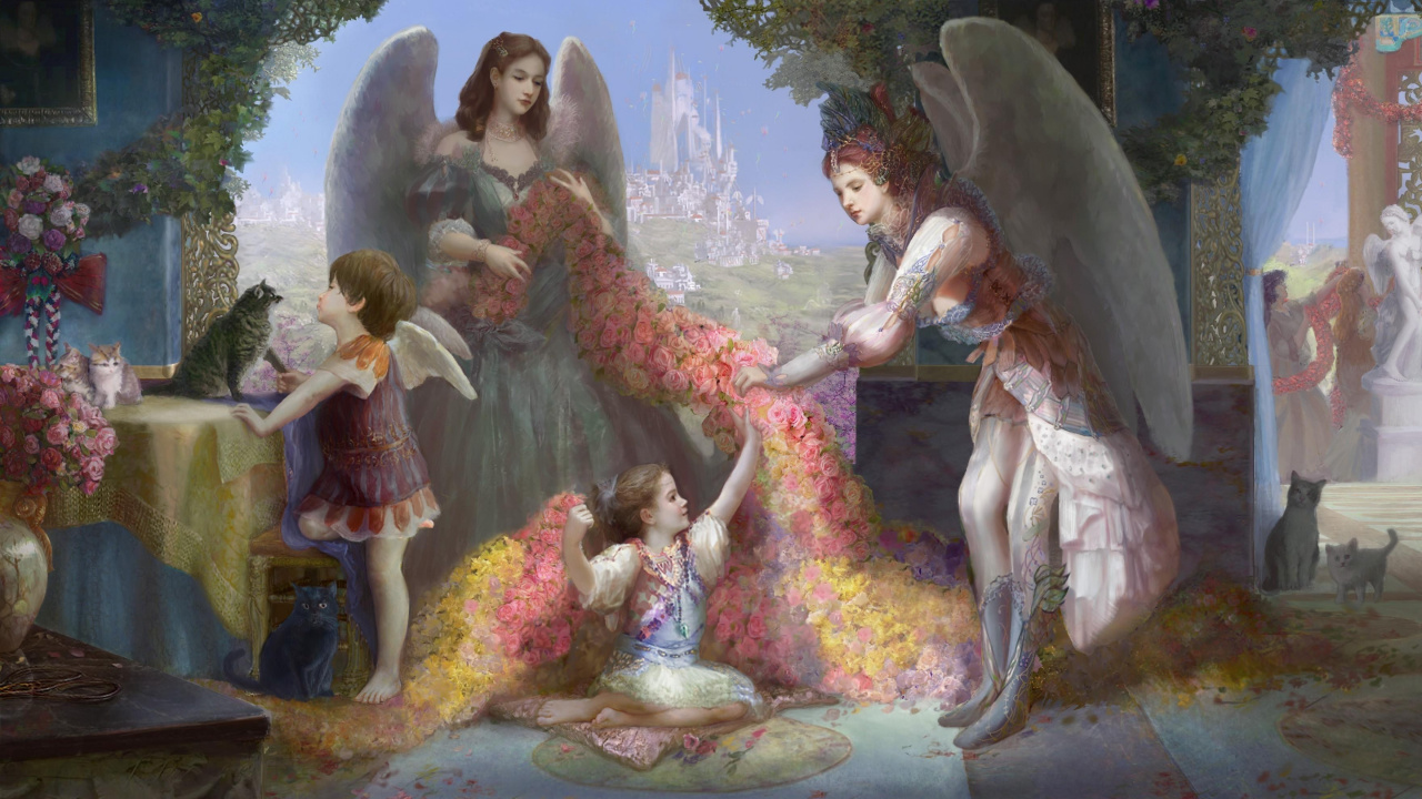 Обои ангел, живопись, мифология, арт, сверхъестественное существо в разрешении 1280x720