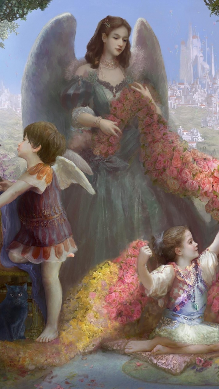 Обои ангел, живопись, мифология, арт, сверхъестественное существо в разрешении 720x1280