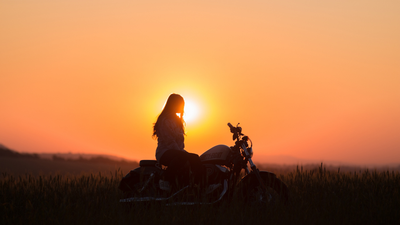 Обои мотоцикл, восход солнца, закат, солнце, утро в разрешении 1280x720