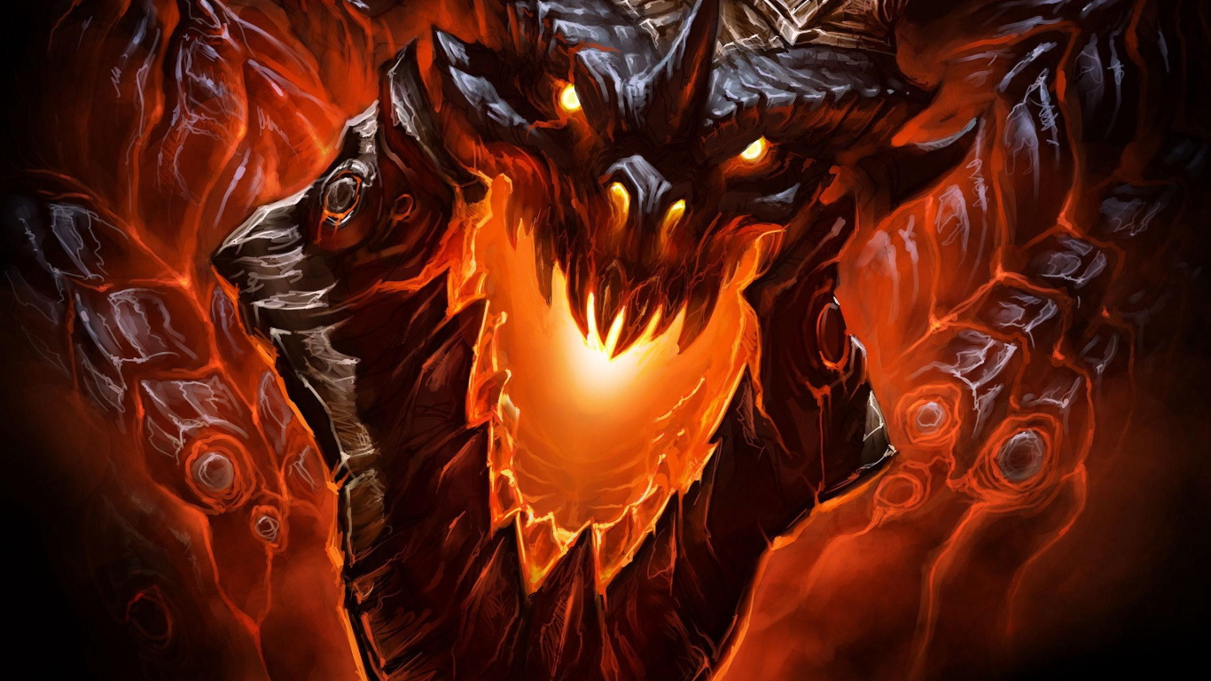 Обои Blizzard Entertainment, дракон, демон, Апельсин, фрактальное искусство в разрешении 1366x768