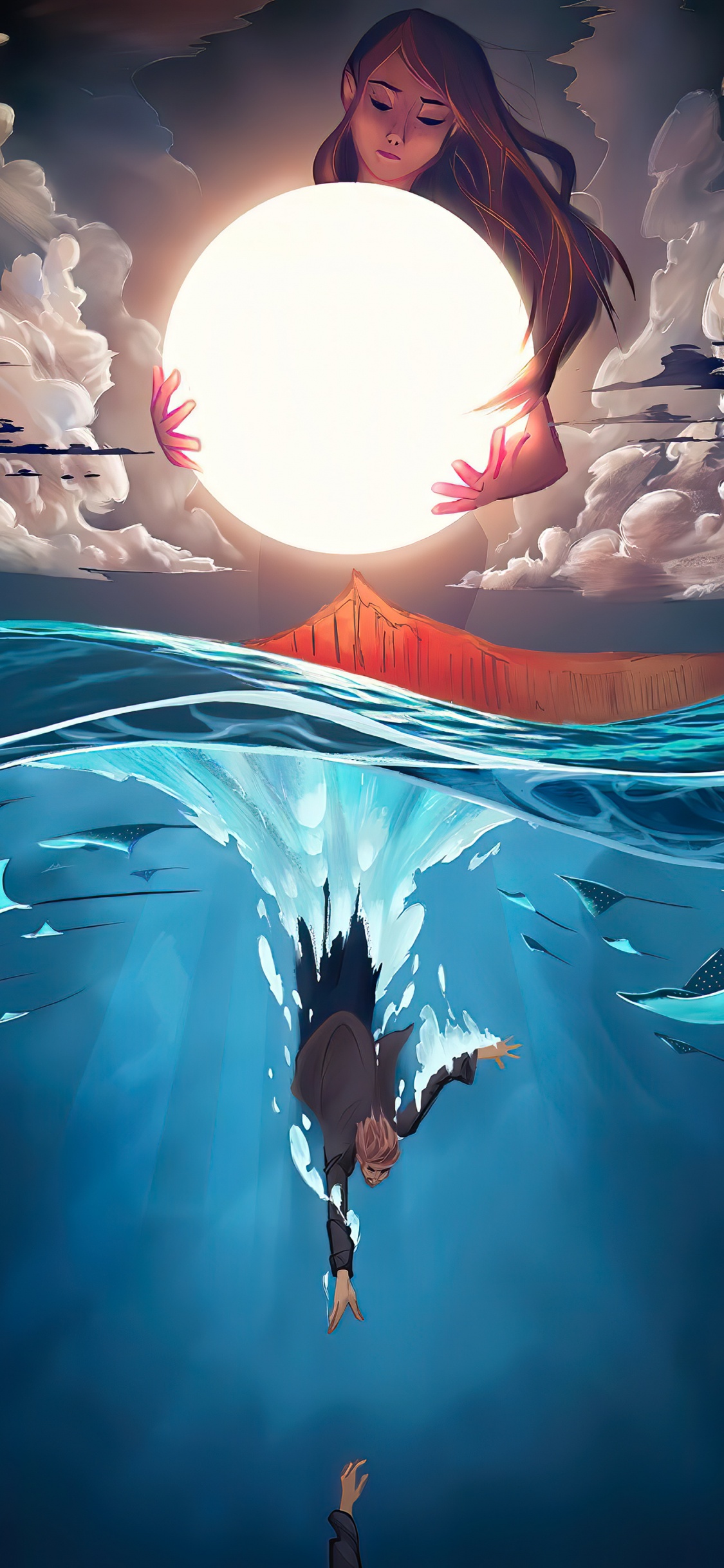 Обои свет, Сэм Колдер, анимация, арт, графический дизайн в разрешении 1125x2436