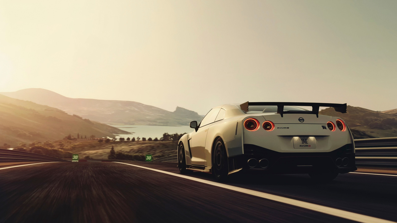 Обои спорткар, авто, Ниссан, желтый, дорога в разрешении 1280x720