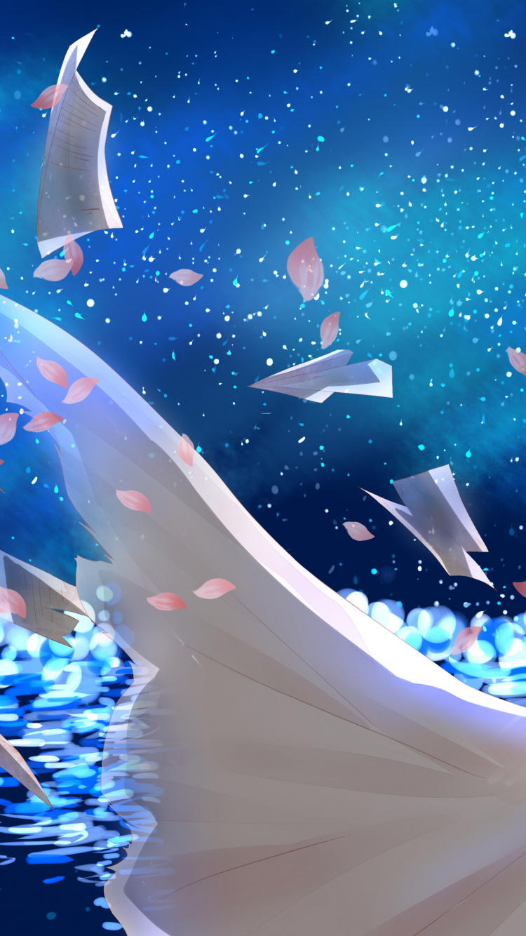 Обои Каори покрасочные, аниме, мир, синий, природа в разрешении 750x1334