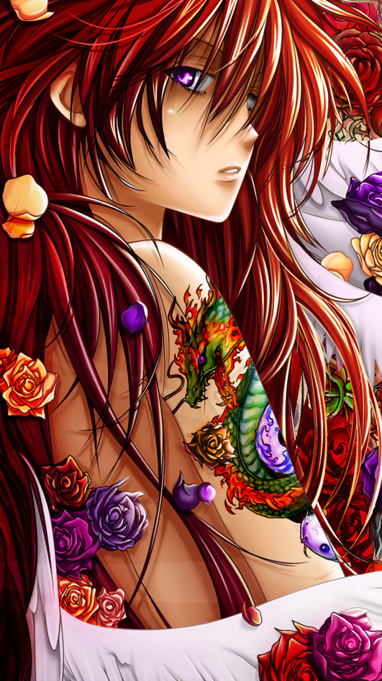 Обои тату, аниме, иллюстрация, длинные волосы, графический дизайн в разрешении 750x1334