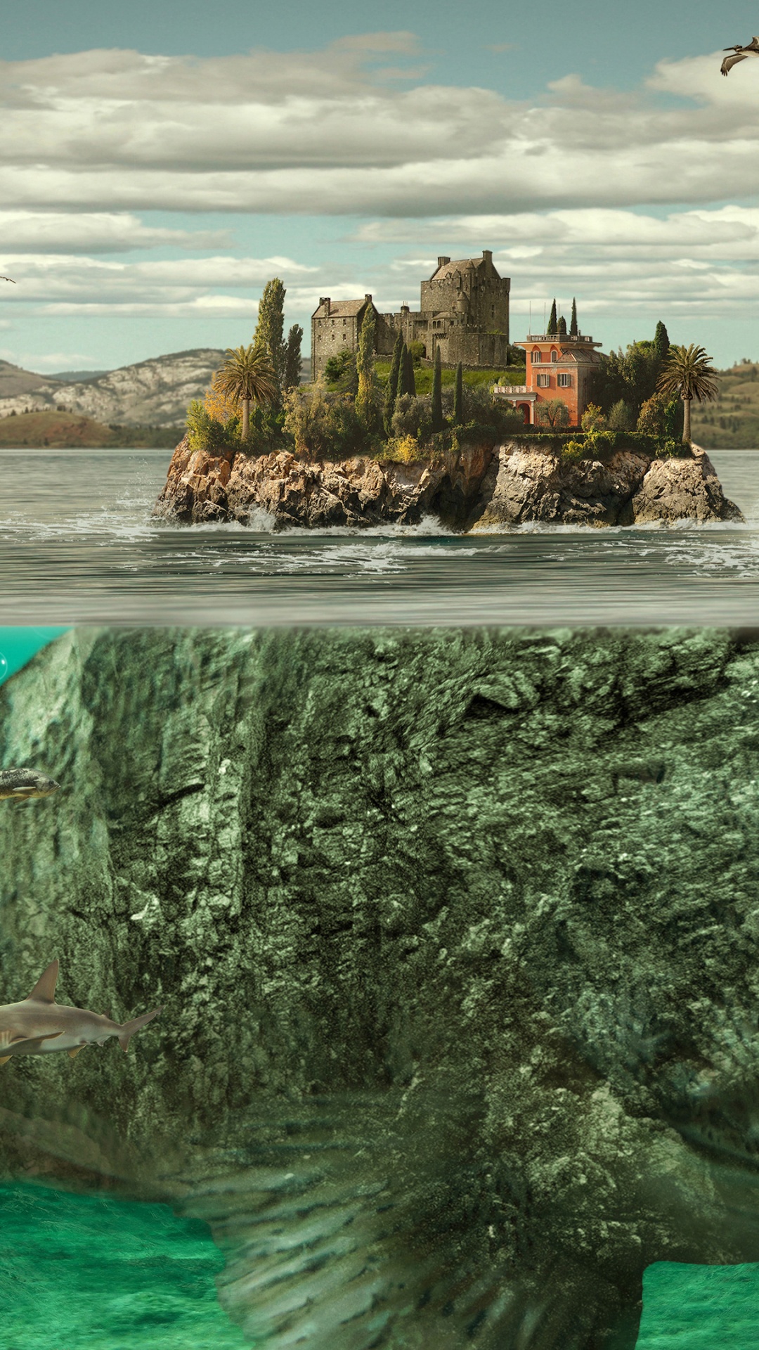 Обои вода, арт, облако, гидроресурсы, зеленый в разрешении 1080x1920