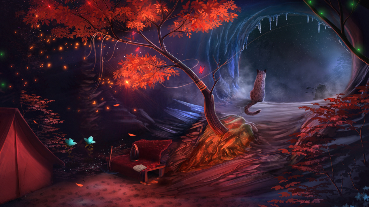 Обои пейзаж, пейзажная живопись, фэнтези, ночь, темнота в разрешении 1280x720