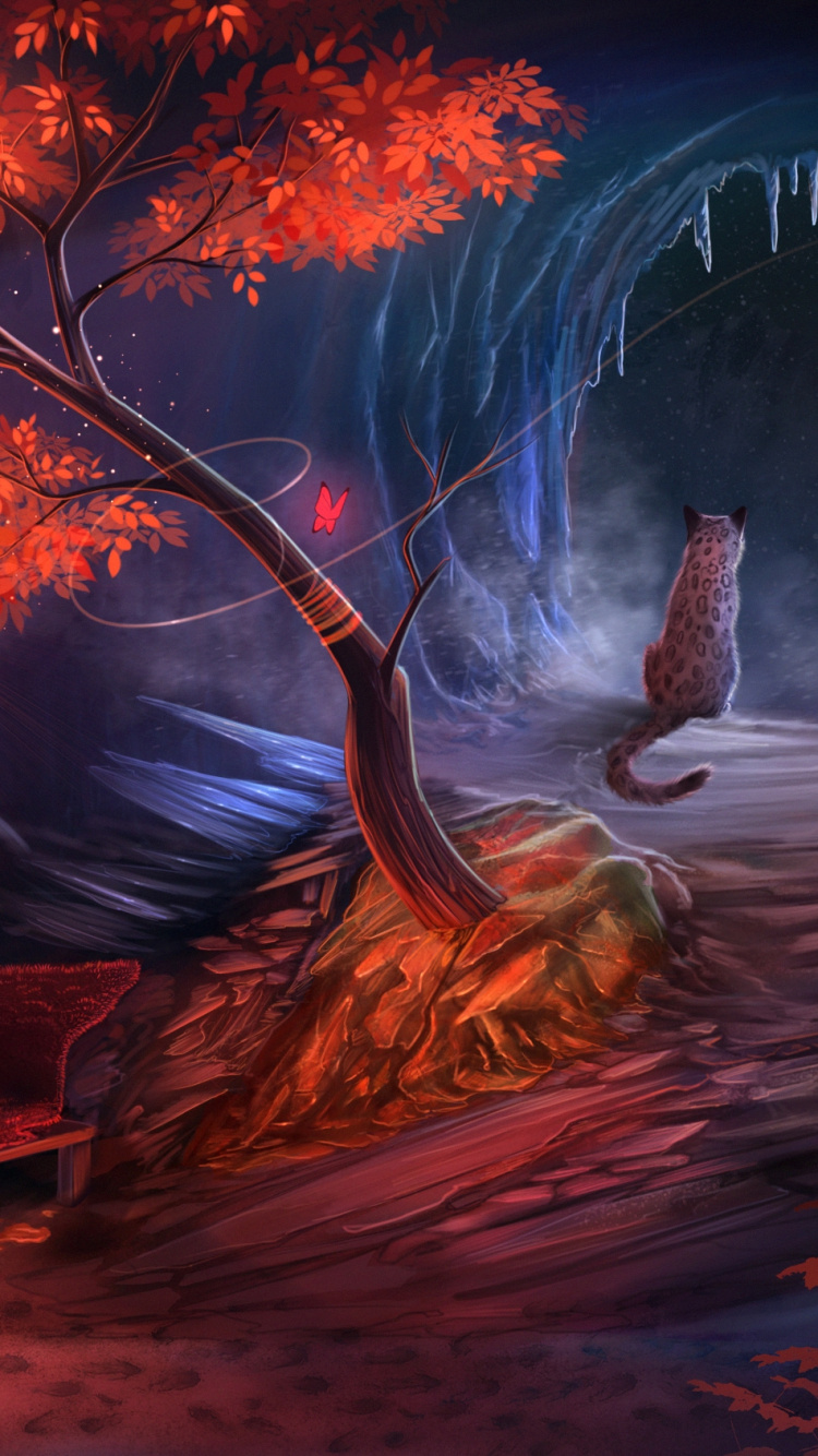 Обои пейзаж, пейзажная живопись, фэнтези, ночь, темнота в разрешении 750x1334