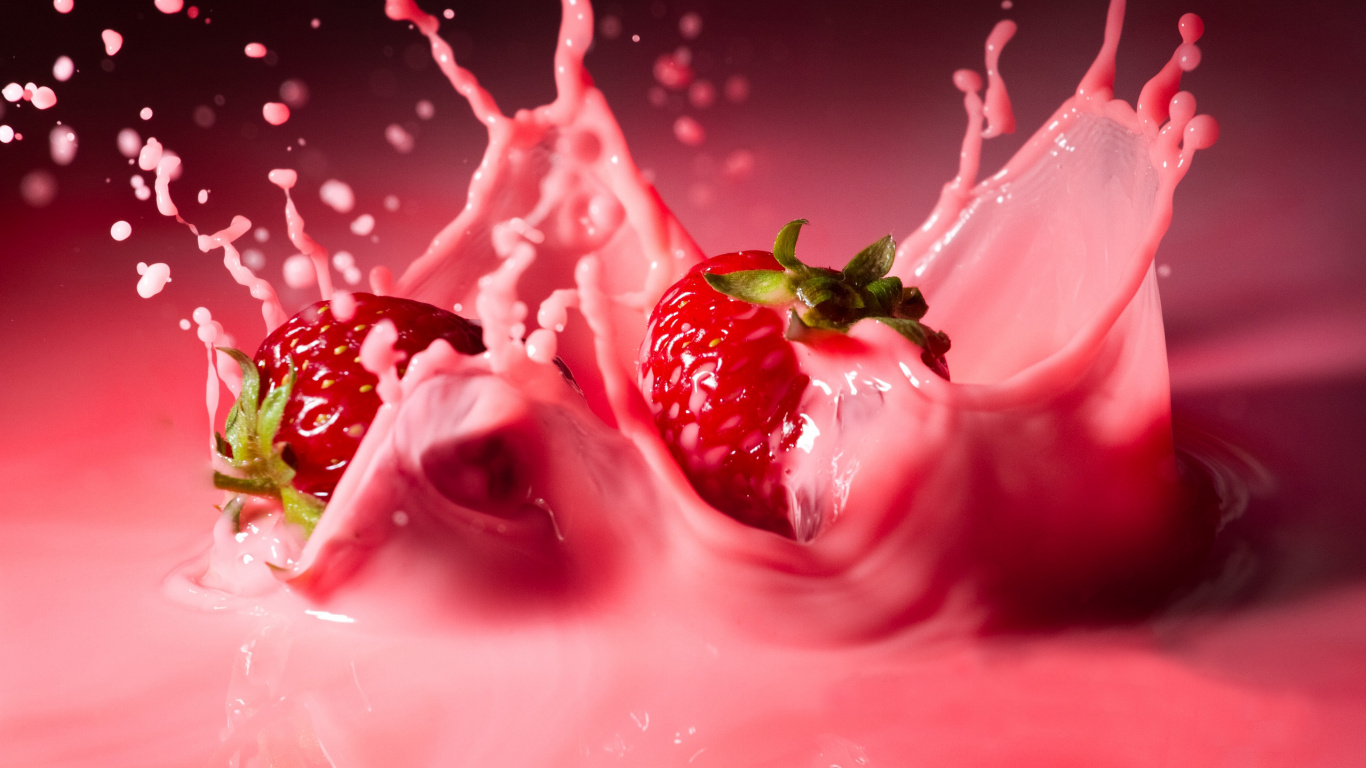 Обои клубника, фрукты, красный цвет, сладость, цветок в разрешении 1366x768