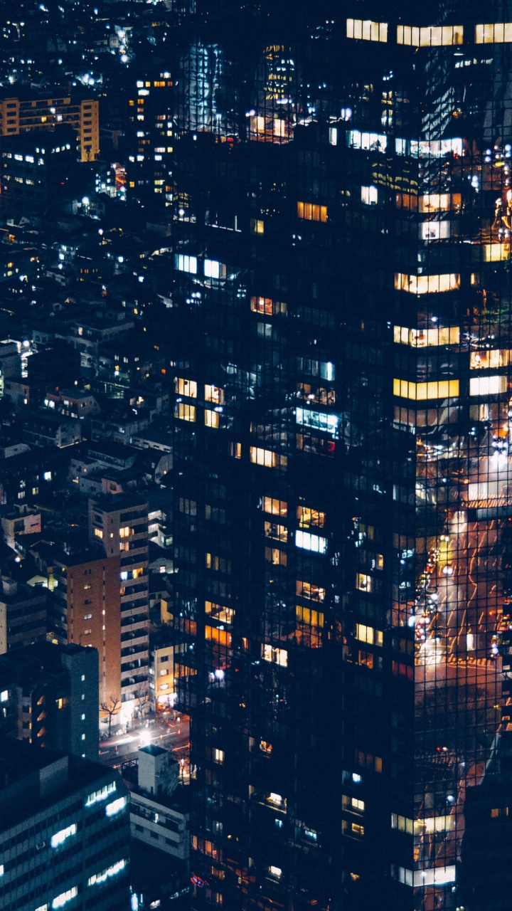 Обои город, ночь, городской пейзаж, метрополия, городской район в разрешении 720x1280