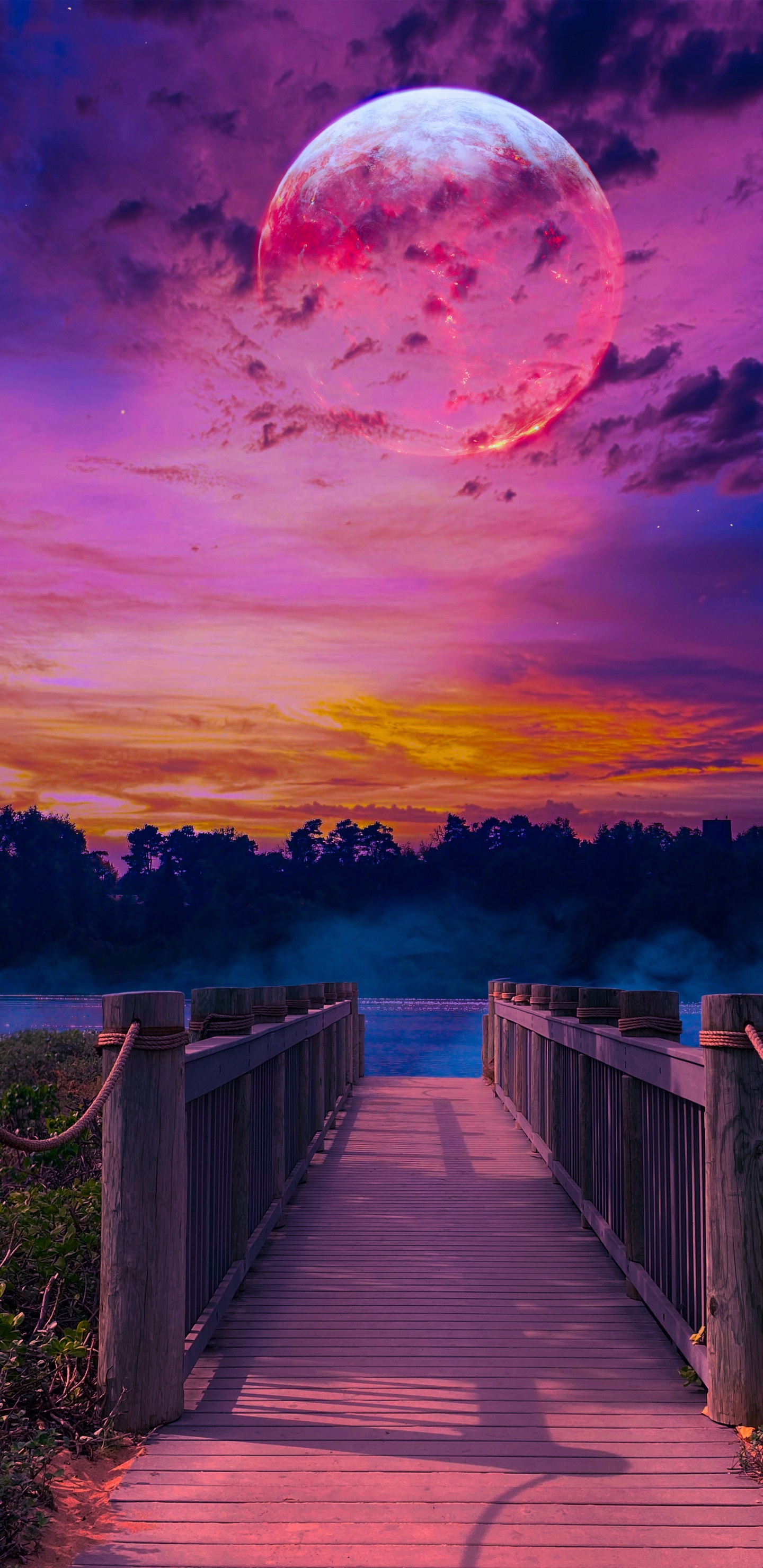 Обои живопись, арт, облако, вода, атмосфера в разрешении 1440x2960