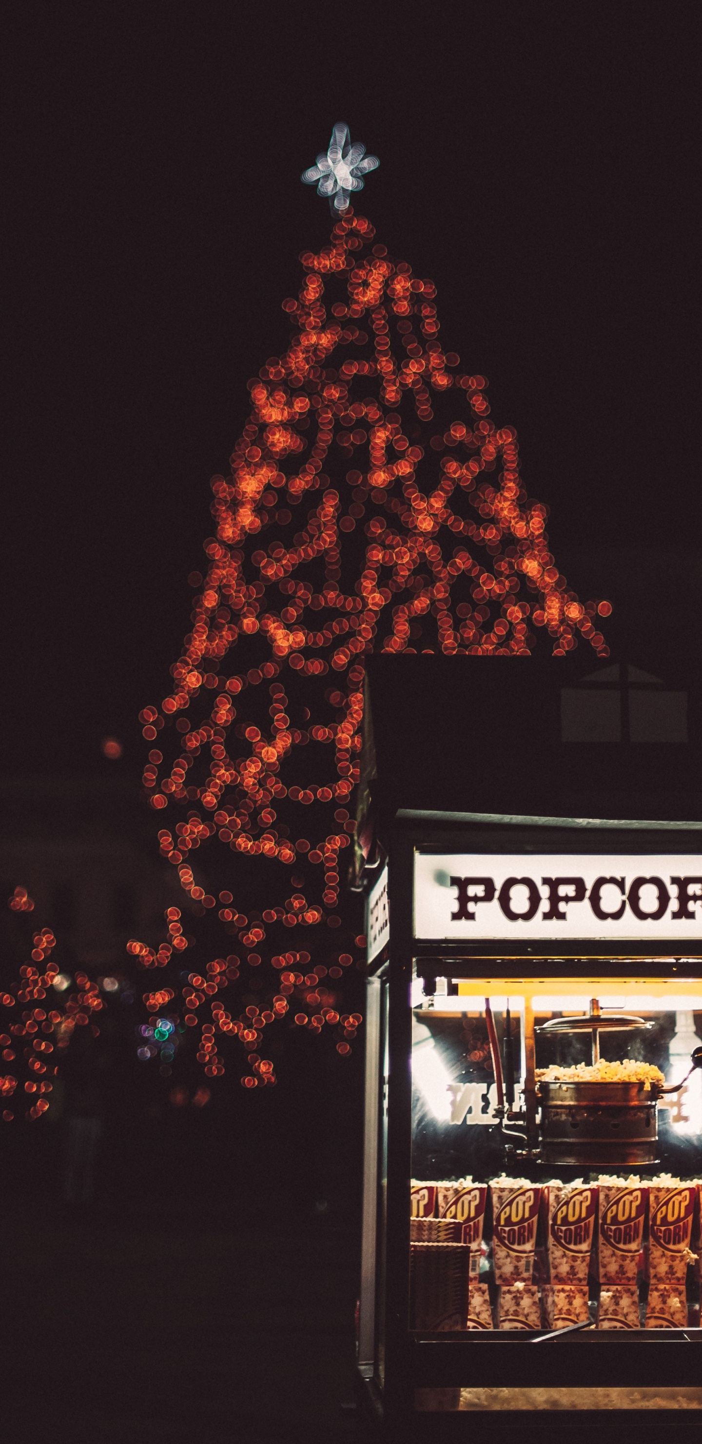 Обои дерево, елка, Рождество, Рождественские украшения, ночь в разрешении 1440x2960