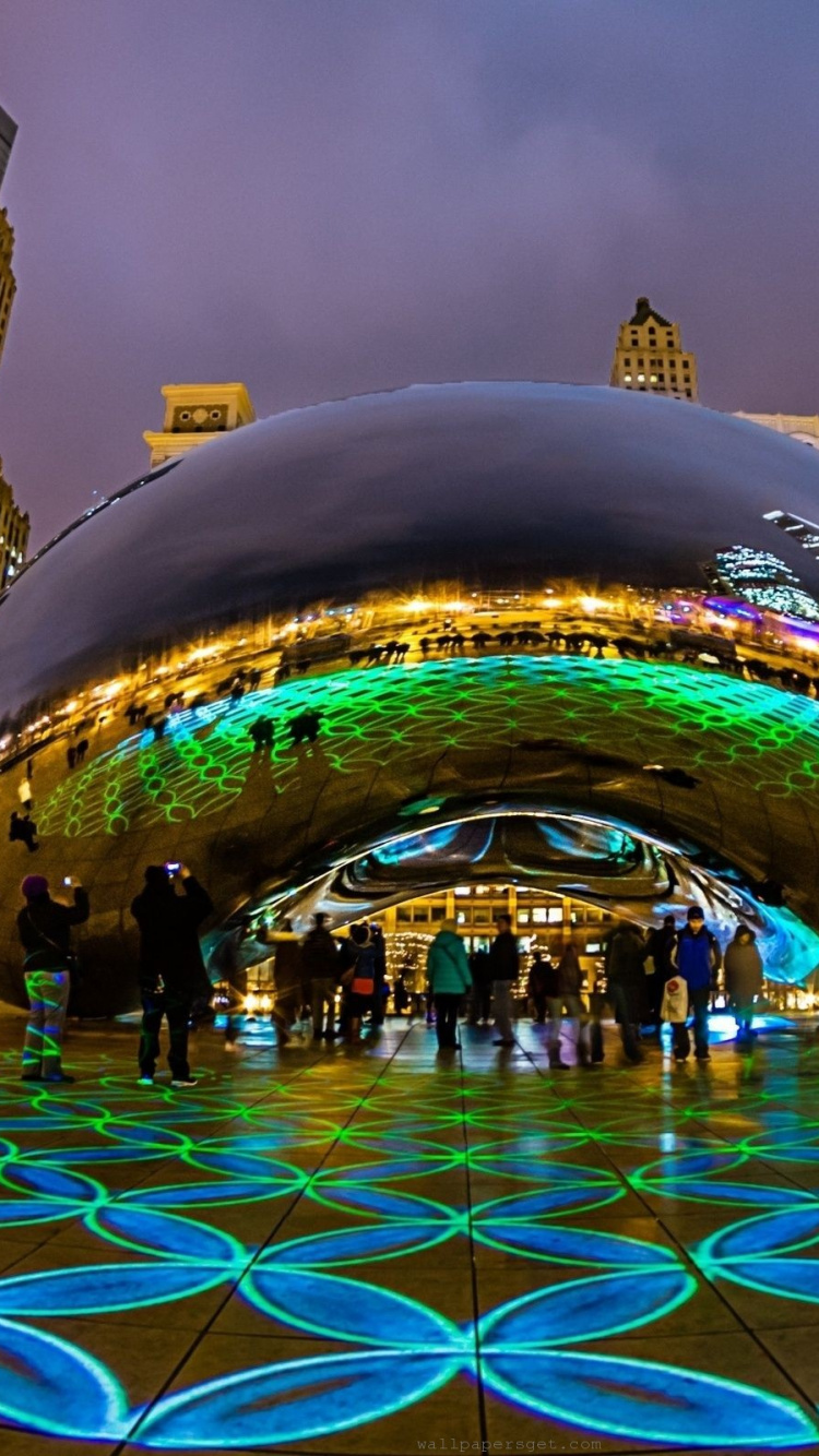 Обои парк тысячелетия, Облачные ворота, ориентир, город, ночь в разрешении 750x1334