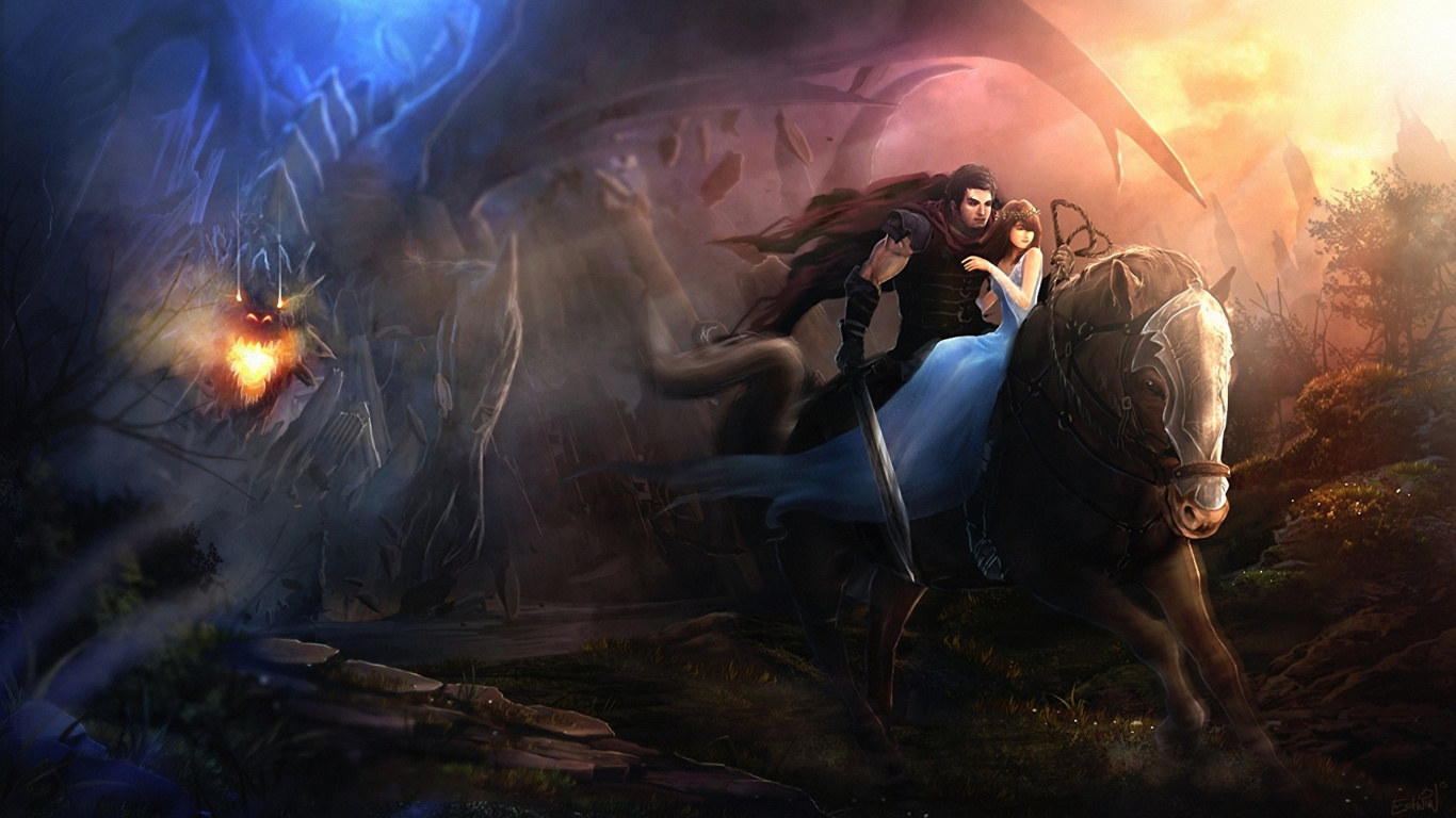 Обои дракон, фэнтези, мифология, демон, темнота в разрешении 1366x768