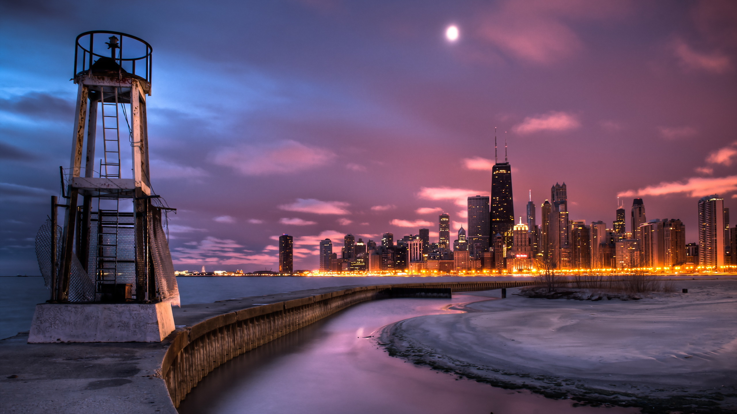 Обои Чикаго, городской район, сумрак, ночь, город в разрешении 2560x1440