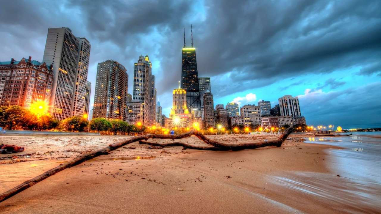 Обои Чикаго, городской пейзаж, город, городской район, линия горизонта в разрешении 1280x720