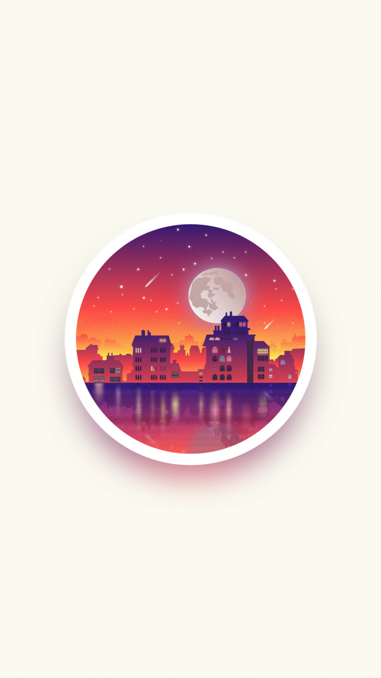 Обои Оранжевый цвет, здание, круг, горизонт, астрономический объект в разрешении 750x1334