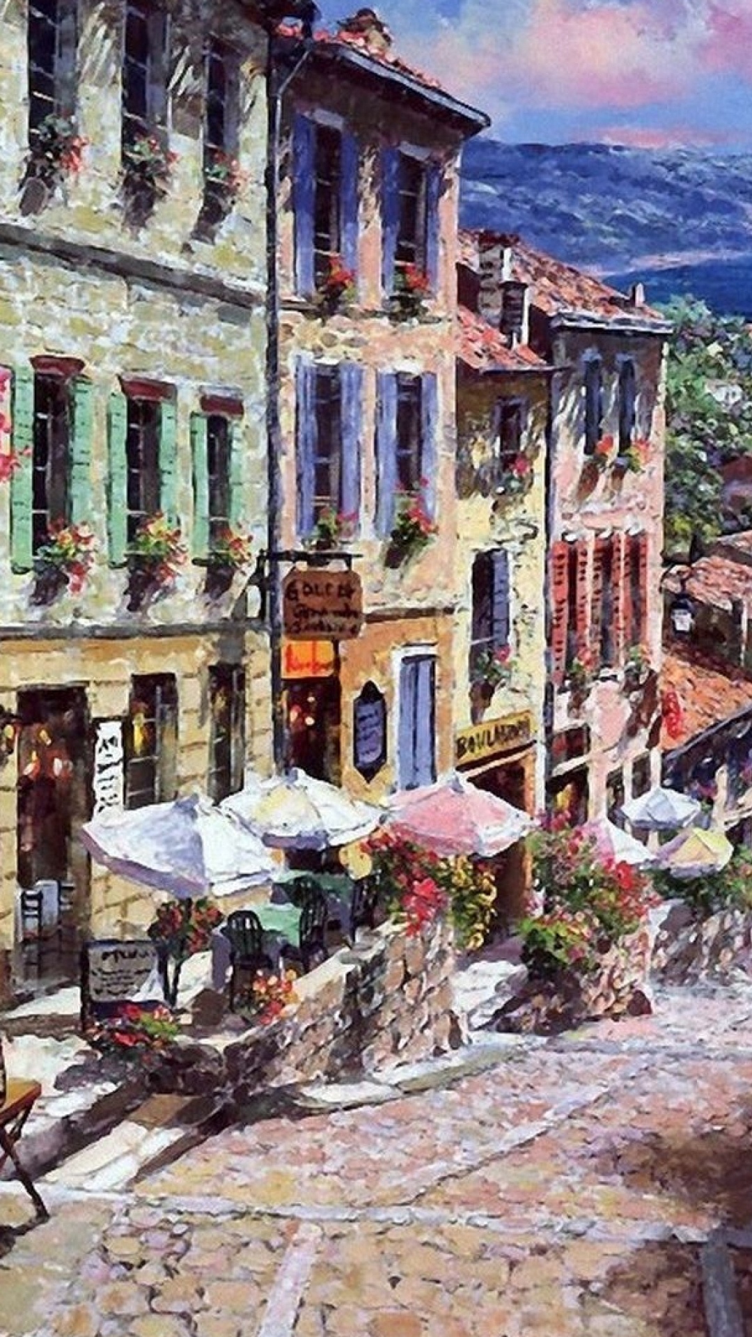 Обои Интерфлора, 3000 шт, соседство, городок, акварельные краски в разрешении 1080x1920