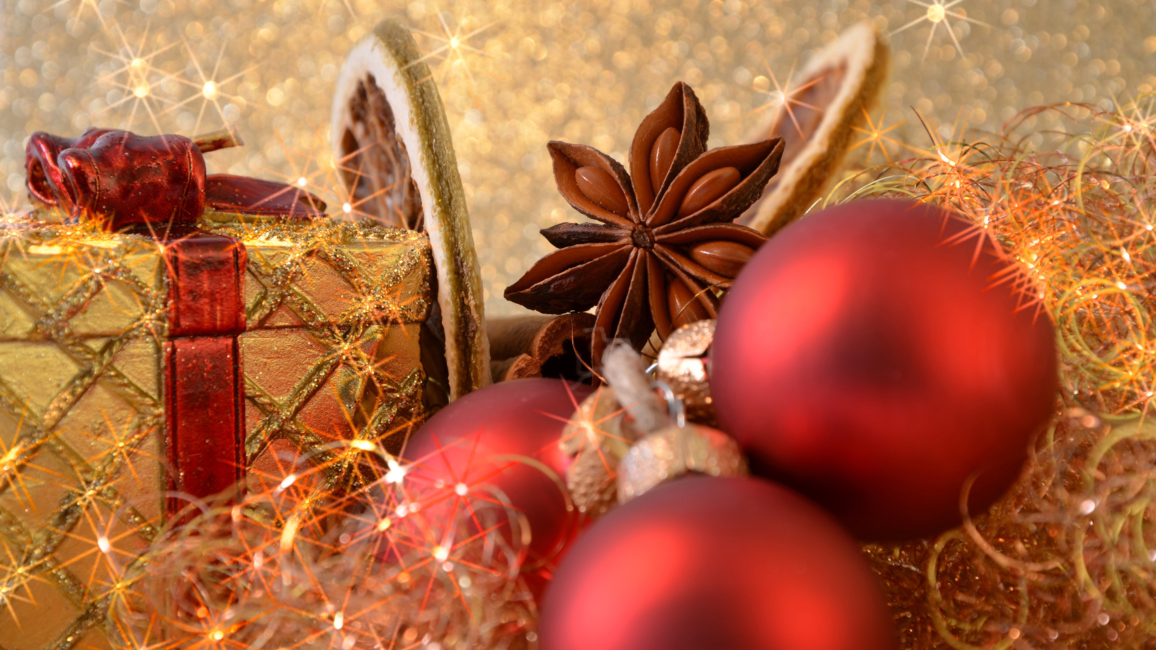 Обои Рождественский день, Новый год, праздник, рождественский орнамент, Рождественские украшения в разрешении 3840x2160