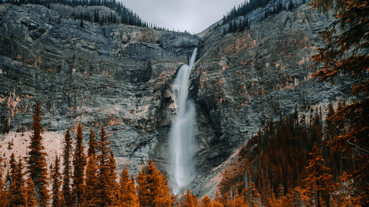 Обои Takakkaw Водопад, водопад, природа, природный ландшафт, вода в разрешении 1280x720