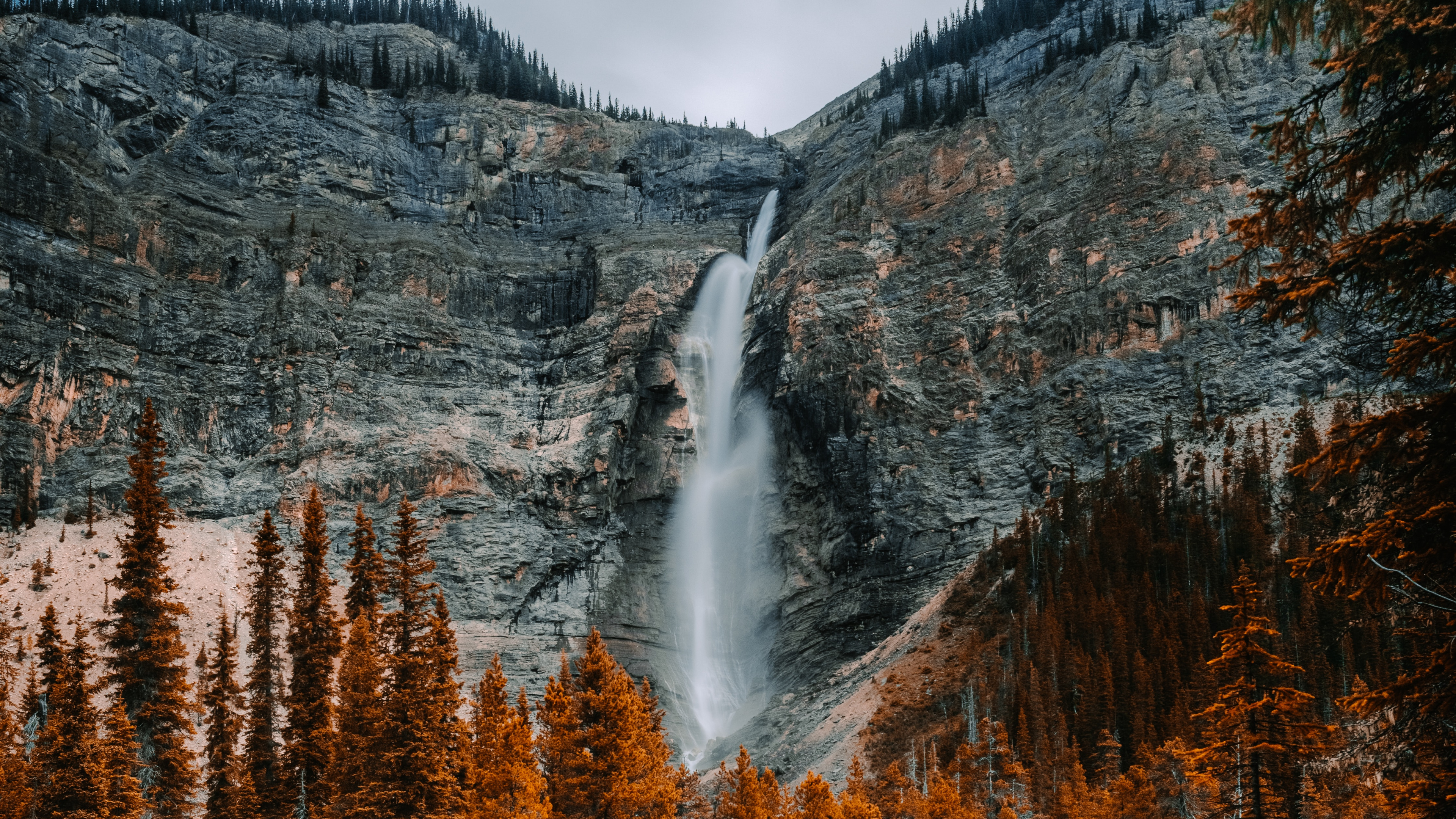 Обои Takakkaw Водопад, водопад, природа, природный ландшафт, вода в разрешении 3840x2160