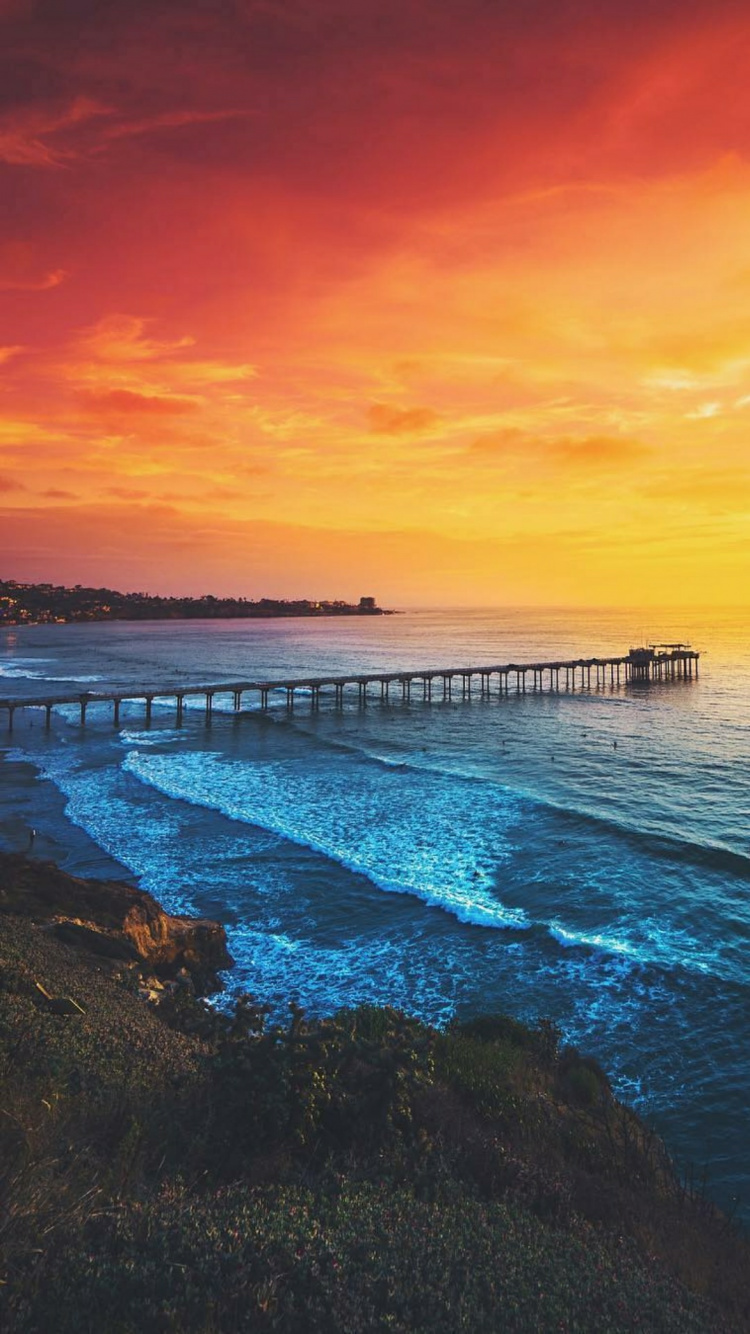 Обои океанский пляж, Тихоокеанский пляж, Мишен-Бич, пляж, закат в разрешении 750x1334