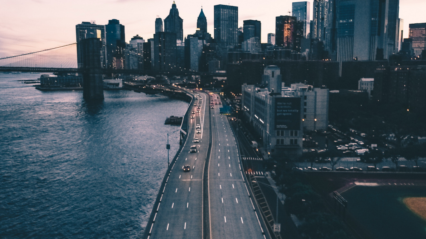 Обои Бруклин, город, облако, вода, здание в разрешении 1366x768