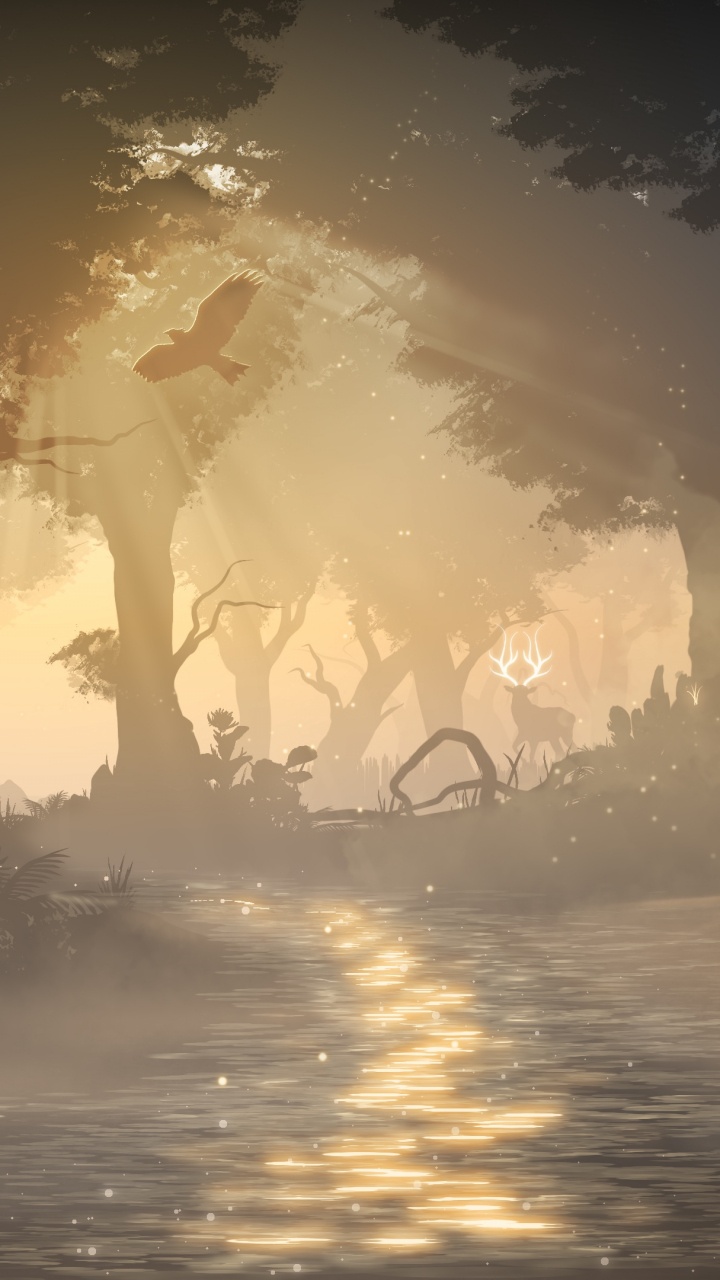 Обои атмосфера, арт, живопись, цифровое искусство, свет в разрешении 720x1280