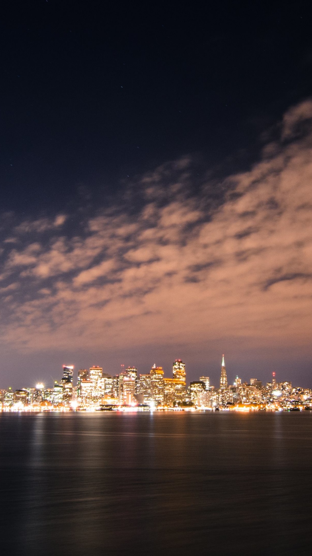 Обои Сан Франциско, ночь, город, вода, городской пейзаж в разрешении 1080x1920