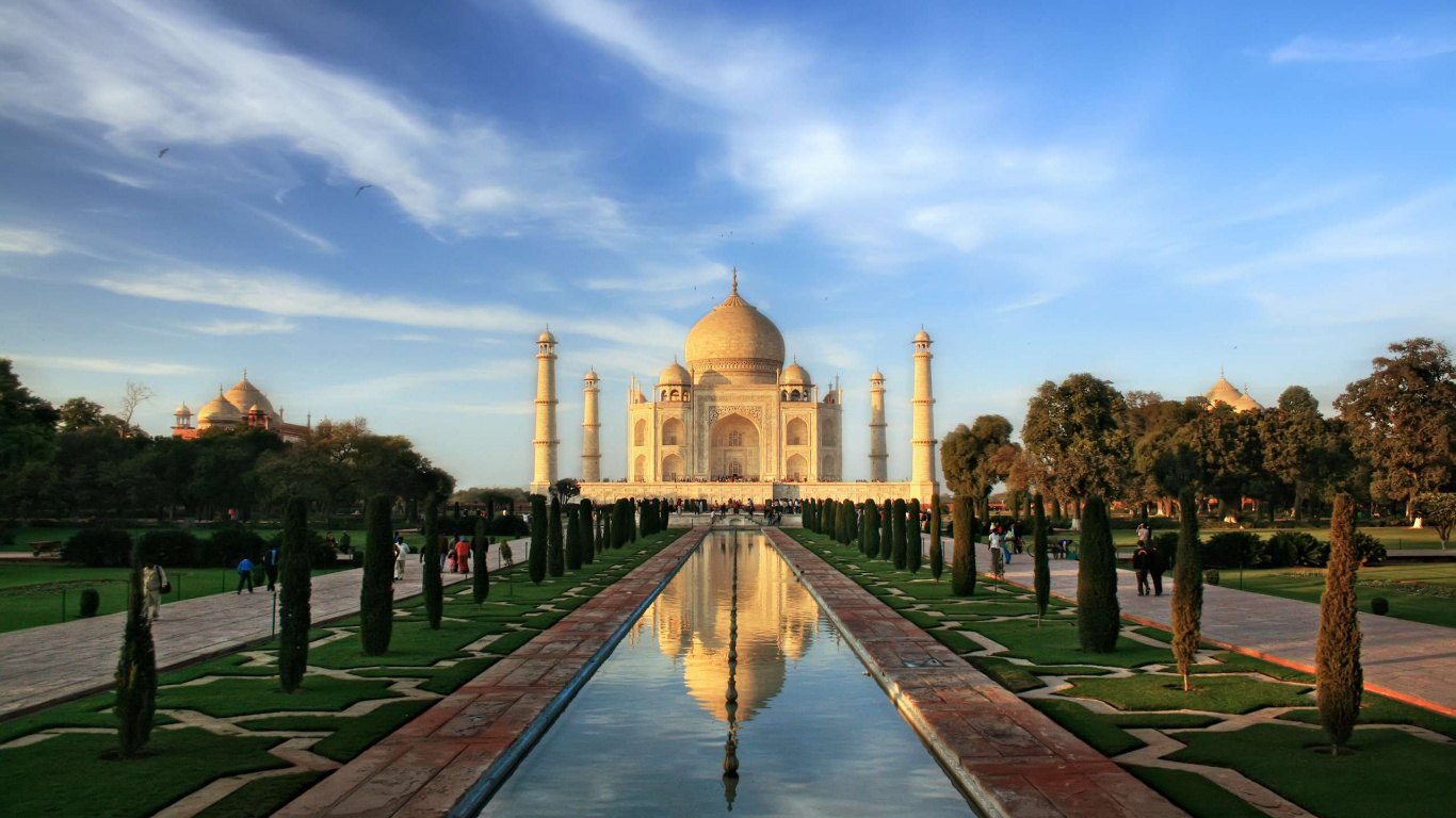 Обои Тадж-Махал, туризм, путешествие, ориентир, дневное время в разрешении 1366x768