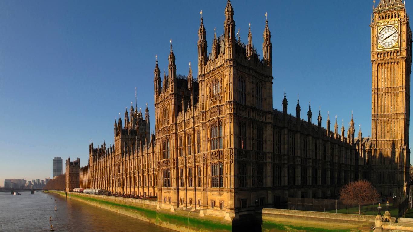 Обои здание парламента, Биг Бен, вестминстерский дворец, ориентир, здание в разрешении 1366x768
